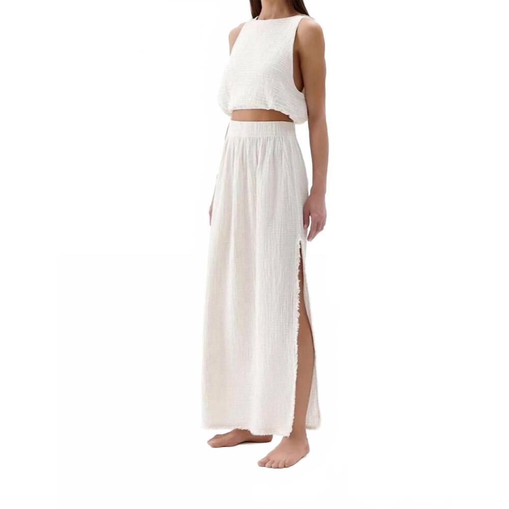 NEW IKIKIZ crinkle elastic waist side slit maxi skirt in off white